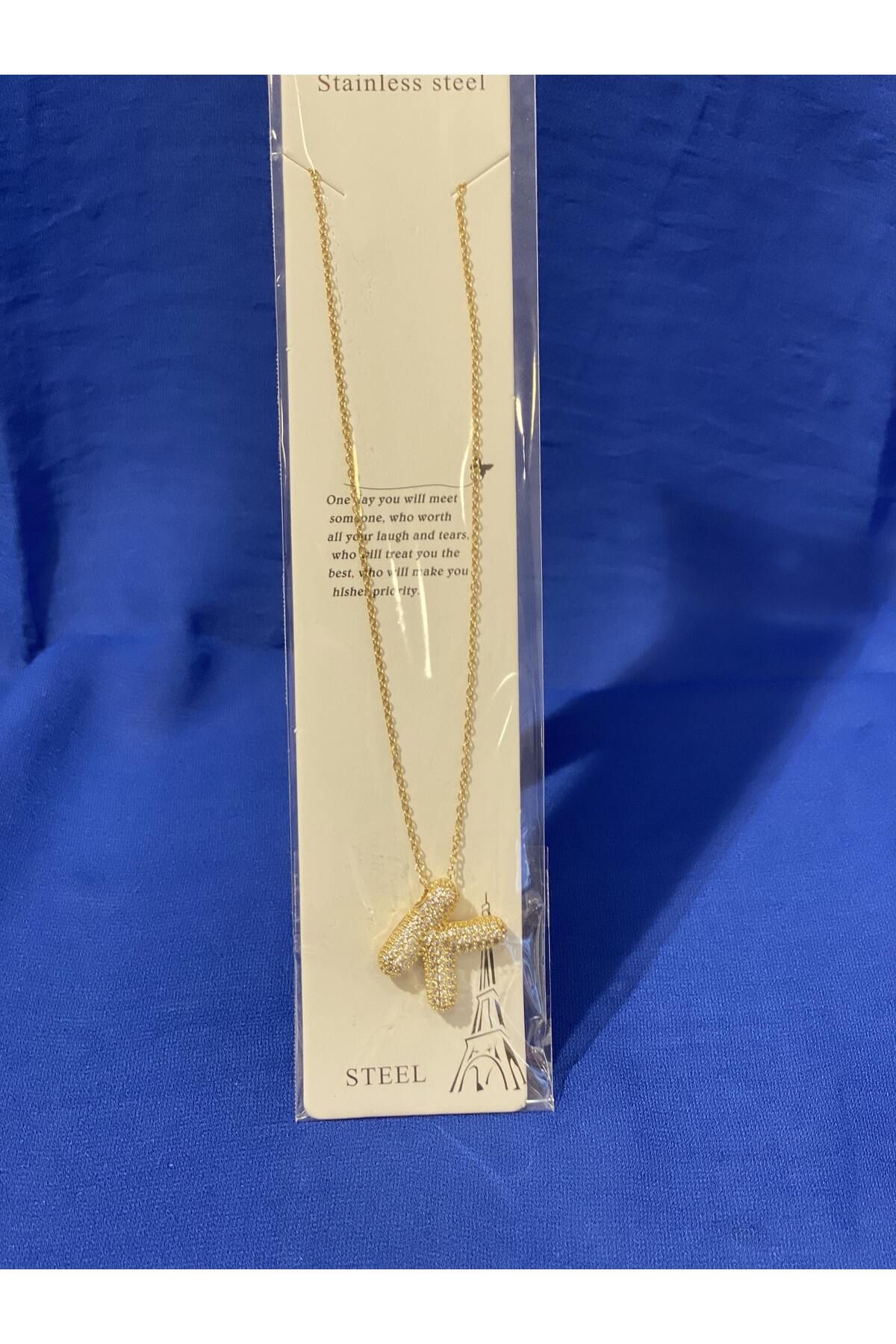 Perla Scarf & More Gold Kararmaz Paslanmaz harf Çelik Kolye
