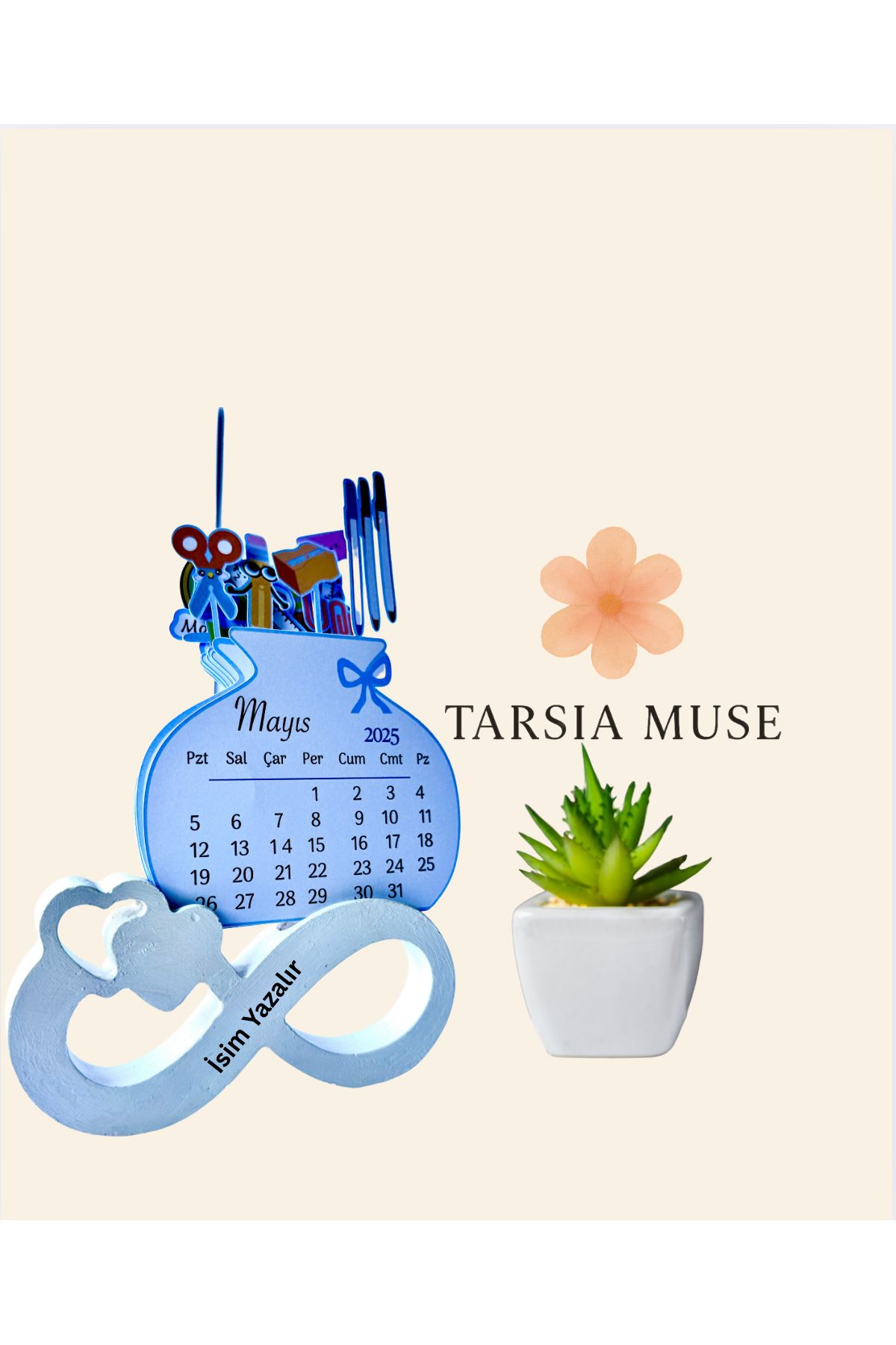 Tarsia Muse Öğretmene Özel 2025 Masa Takvimi ve İsme Özel Sonsuzluk Standı