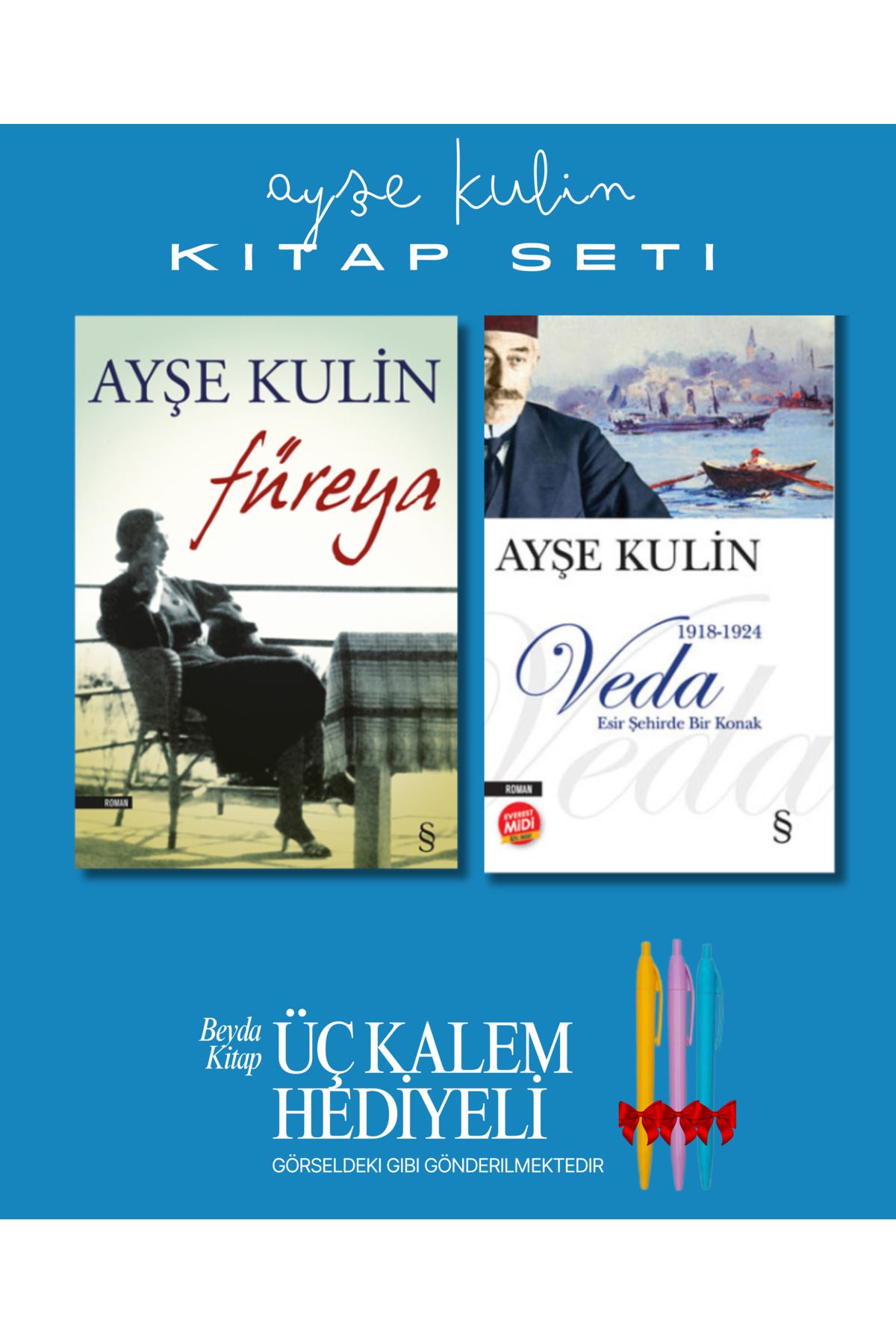 Everest Yayınları Füreya - Veda - Ayşe Kulin - Kitap Seti - Üç Kalem Hediyeli