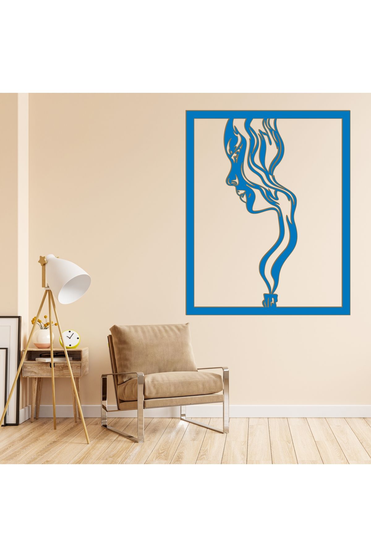 Grand Fine Art Çerçeve Görünümlü Tek Parça Renkli MDF Tablo Kadın