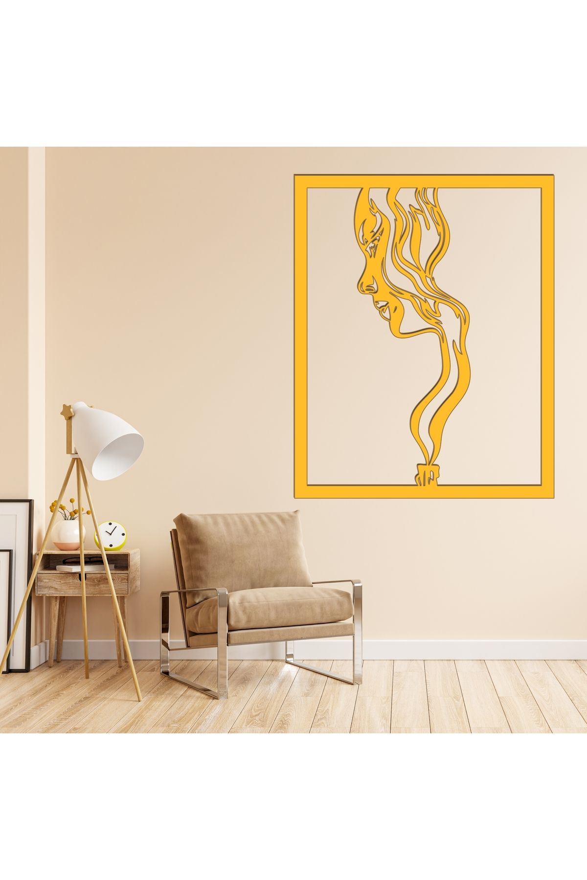 Grand Fine Art Çerçeve Görünümlü Tek Parça Renkli MDF Tablo Kadın