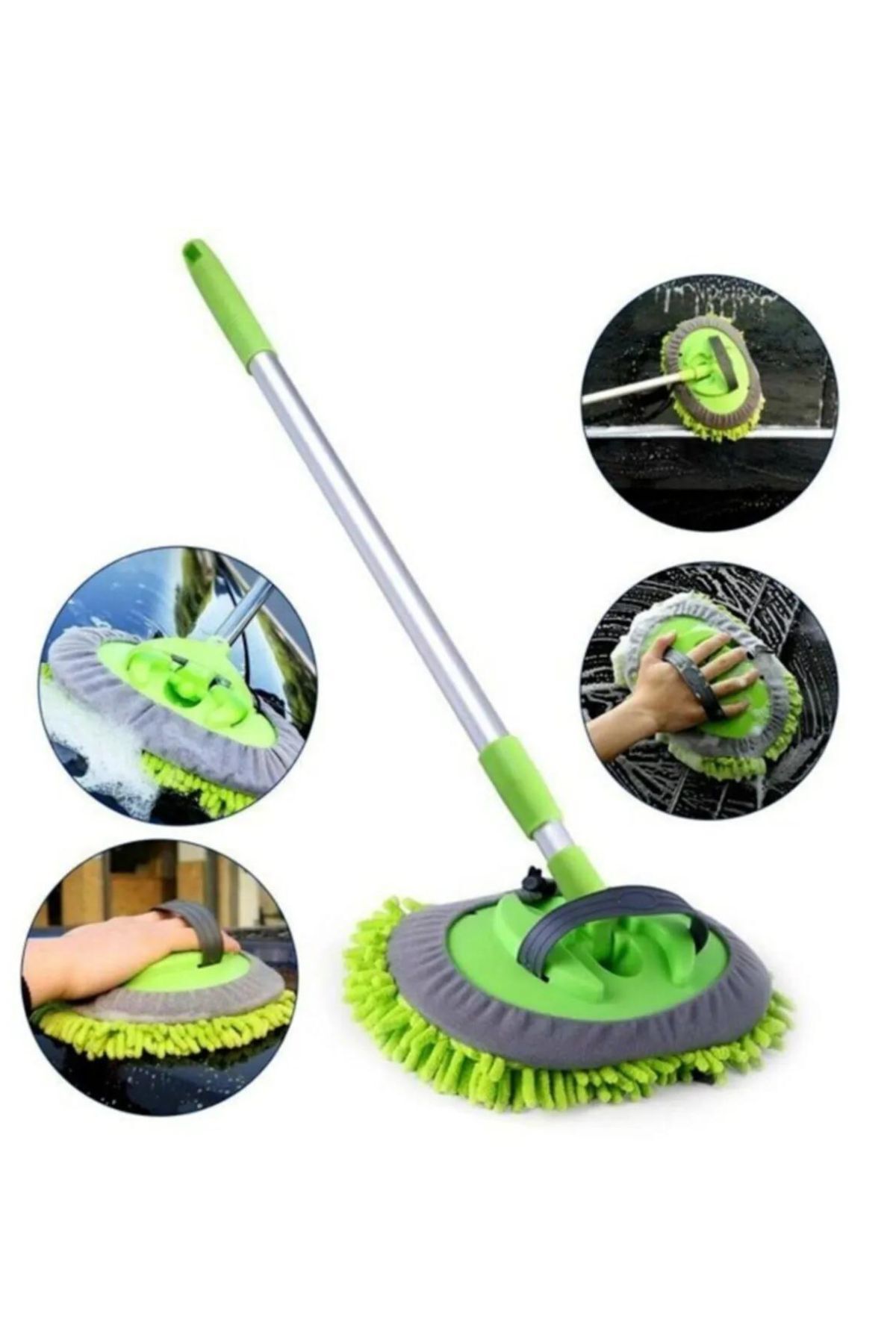 homeneeds Teleskopik Makarna Mikrofiber Duvar, Cam, Yer ve Oto Yıkama Mop Paspas (1 Mikrofiber Başlık Yedekli)