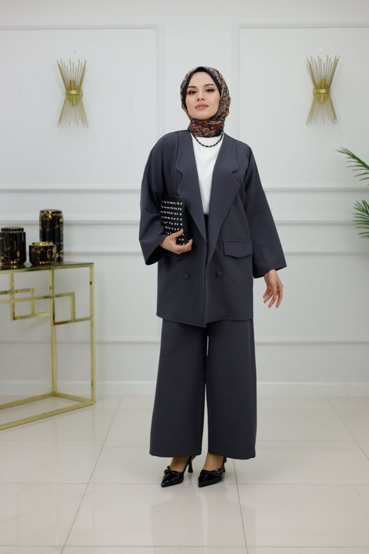 Enans Design Kadın Tesettür 2'Li Takım Ceket & Pantolon