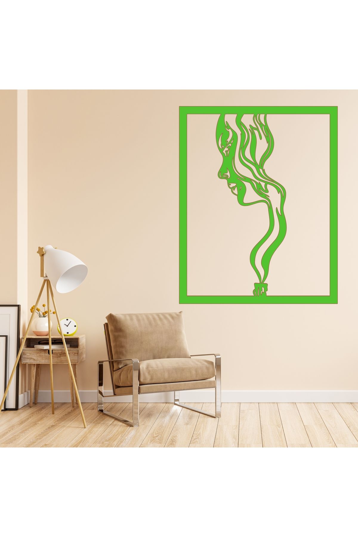 Grand Fine Art Çerçeve Görünümlü Tek Parça Renkli MDF Tablo Kadın