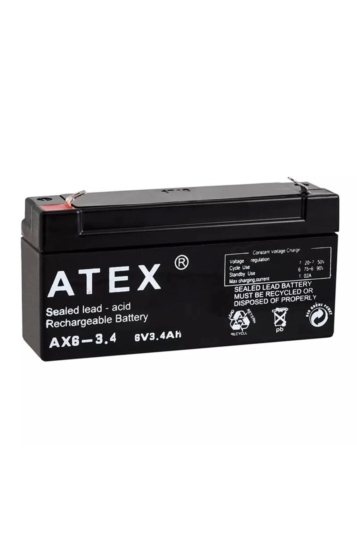 CENEN Atex Ax6-3.4 6 Volt - 3.4 Amper Yatık Akü (12.5x6x3cm)