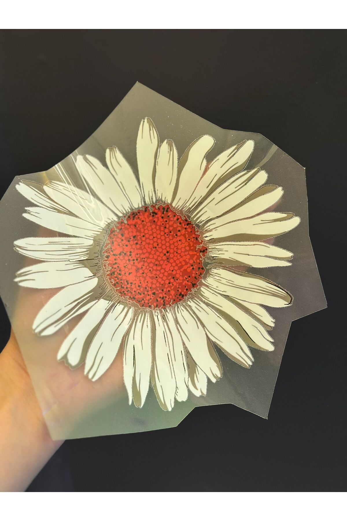 Gönülden Tasarım ÜTÜ İLE YAPIŞAN PAPATYA ÇİÇEK TRANSFER BASKI ARMA 16X15 CM Kırmızı