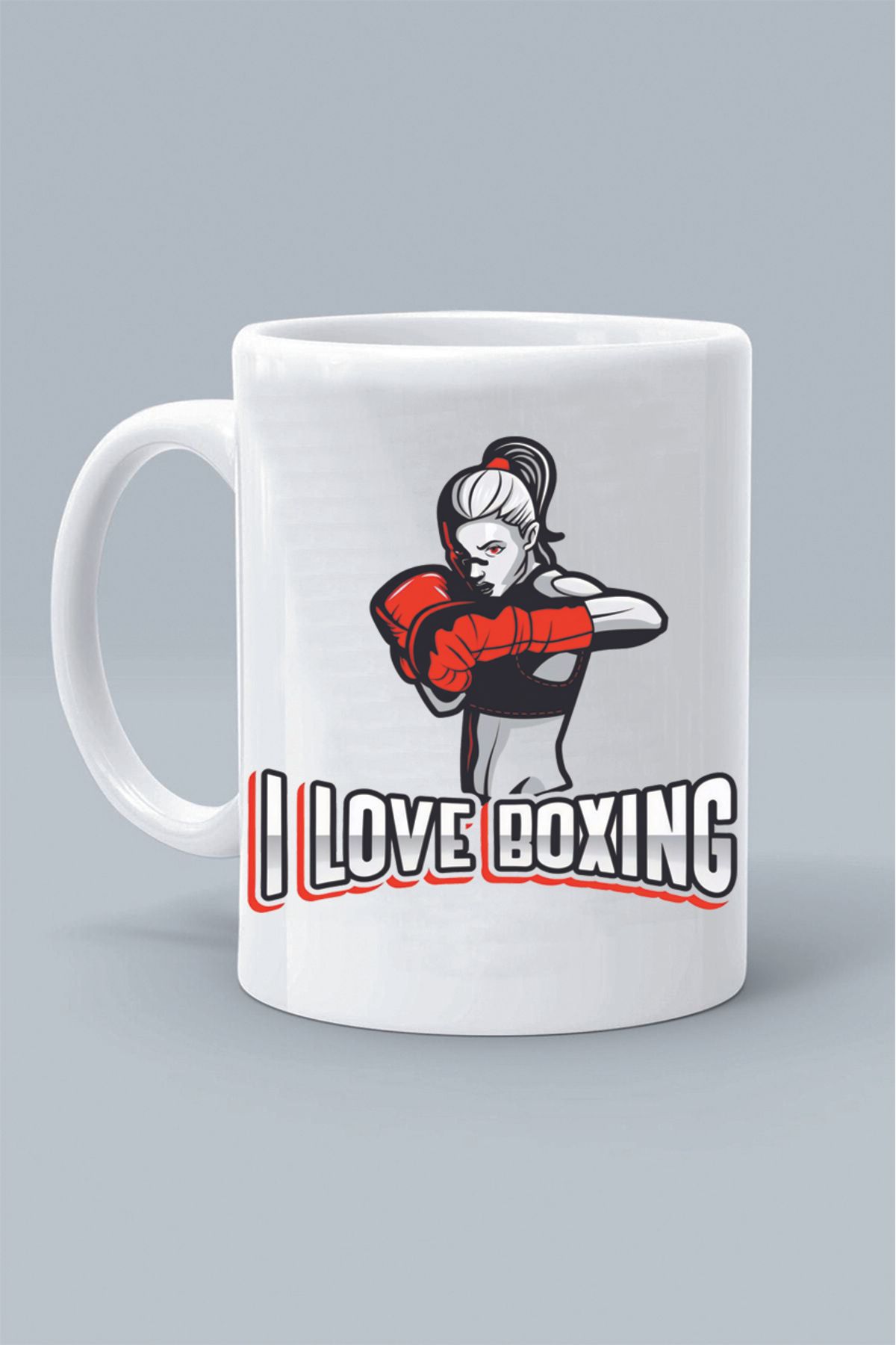 Olympus plus I LOVE BOXING BOK SEVER KIZ TASARIM BASKILI BEYAZ KLASİK KUPA BARDAK