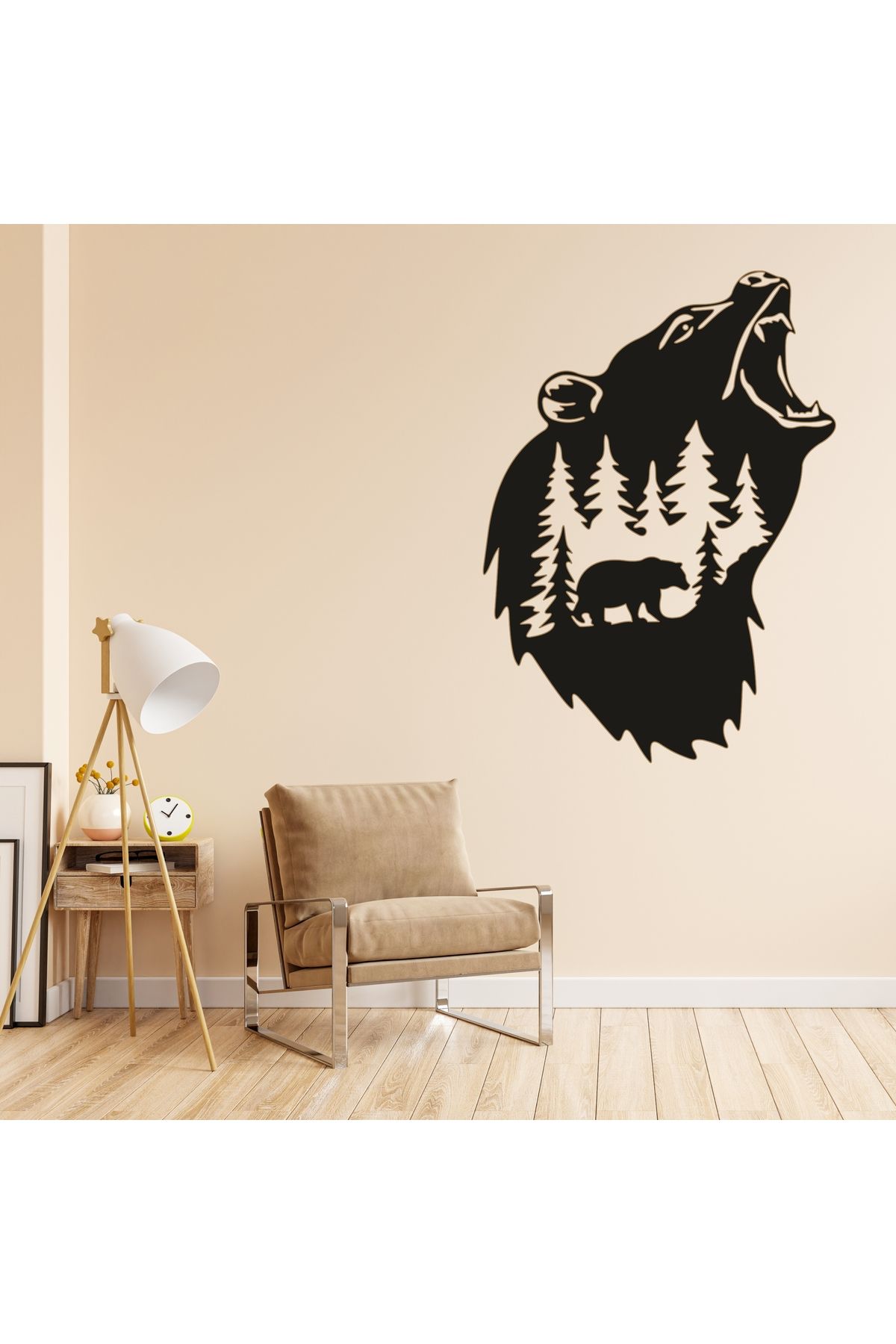 Grand Fine Art Tek Parça Renkli MDF Tablo Kadın Ayı ve Manzara
