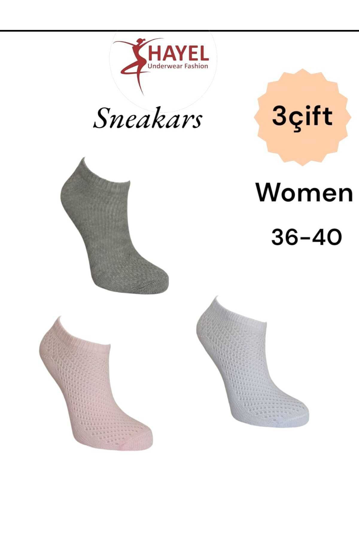 HAYEL 3Çift Çok Renkli File Sneakers Spiral Desenli Şık Tasarım Yuksek Kaliteli Pamuklu Çorap