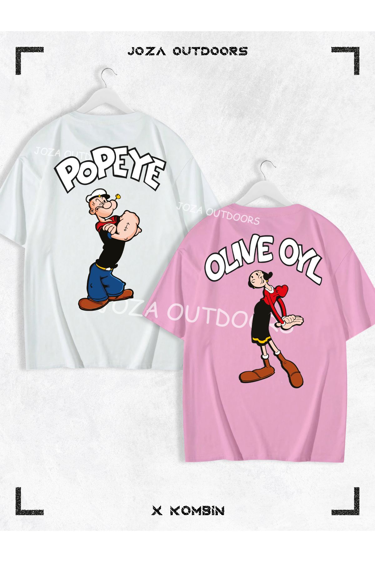 Joza Outdoors Kadın Erkek Temel Reis Safinaz SIRT Baskılı Sevgili Çift Kombini Oversize Renkli Tshirt 2'li Takım