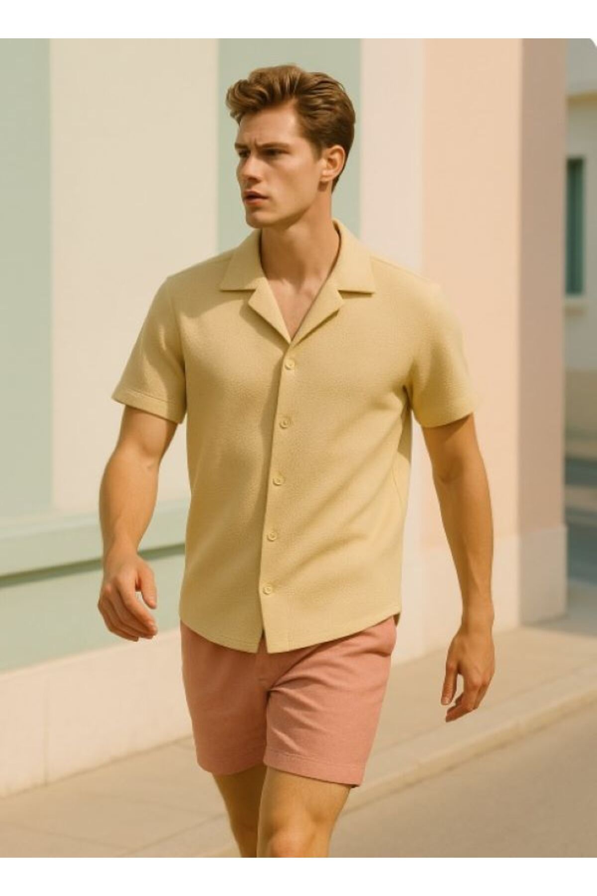 LC Waikiki Slim Fit Waffle Desenli Kısa Kollu Likralı Erkek Gömlek