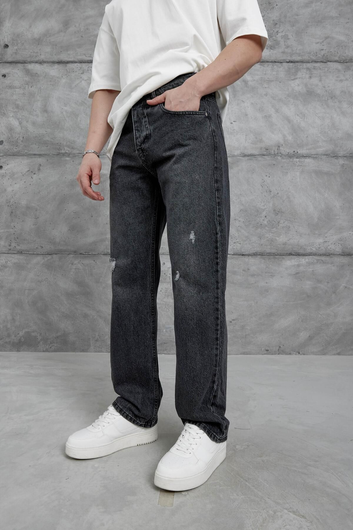NOMARC Füme Mb Yırtık Detaylı Baggy Jean