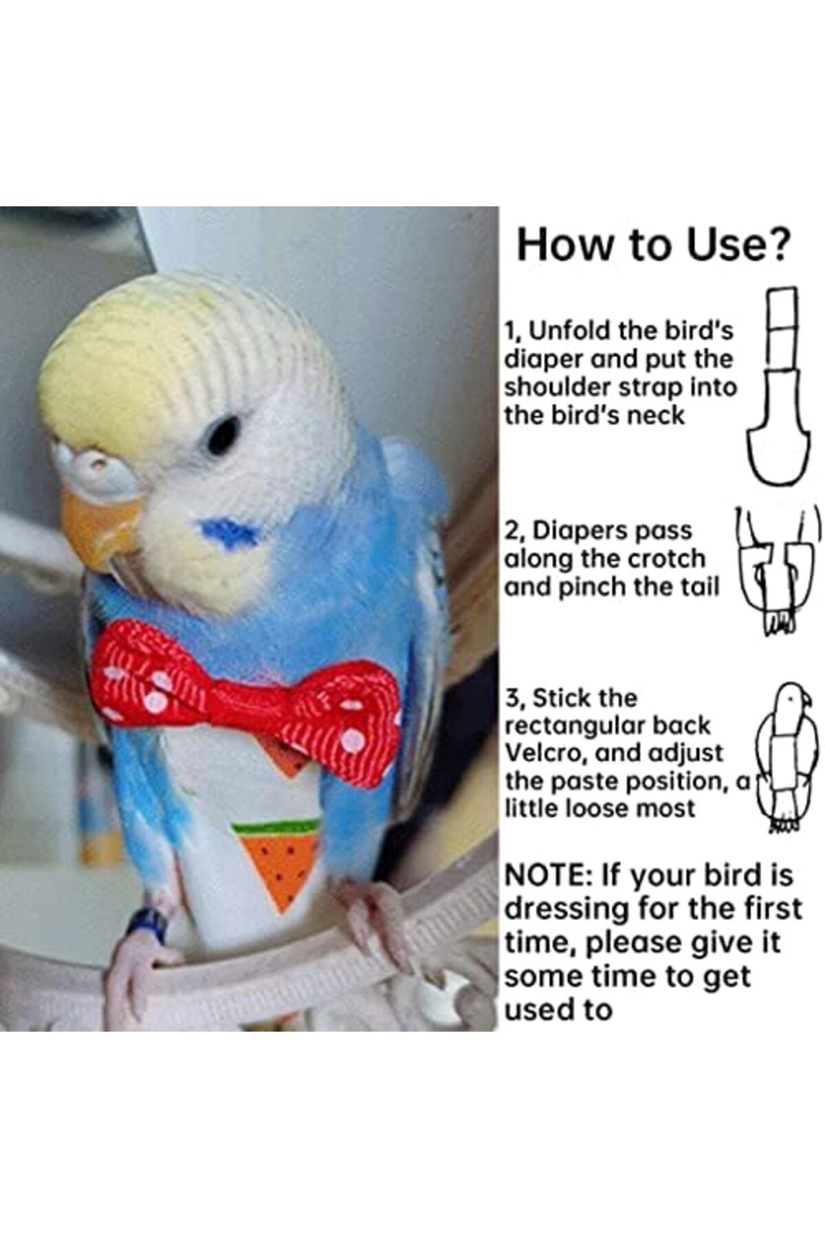 NEXIFY-6 Pieces Bird Diapers, Washable Reusable Parrots Nappy with Waterproof Inner Layer Soft Small Pet Bi 4