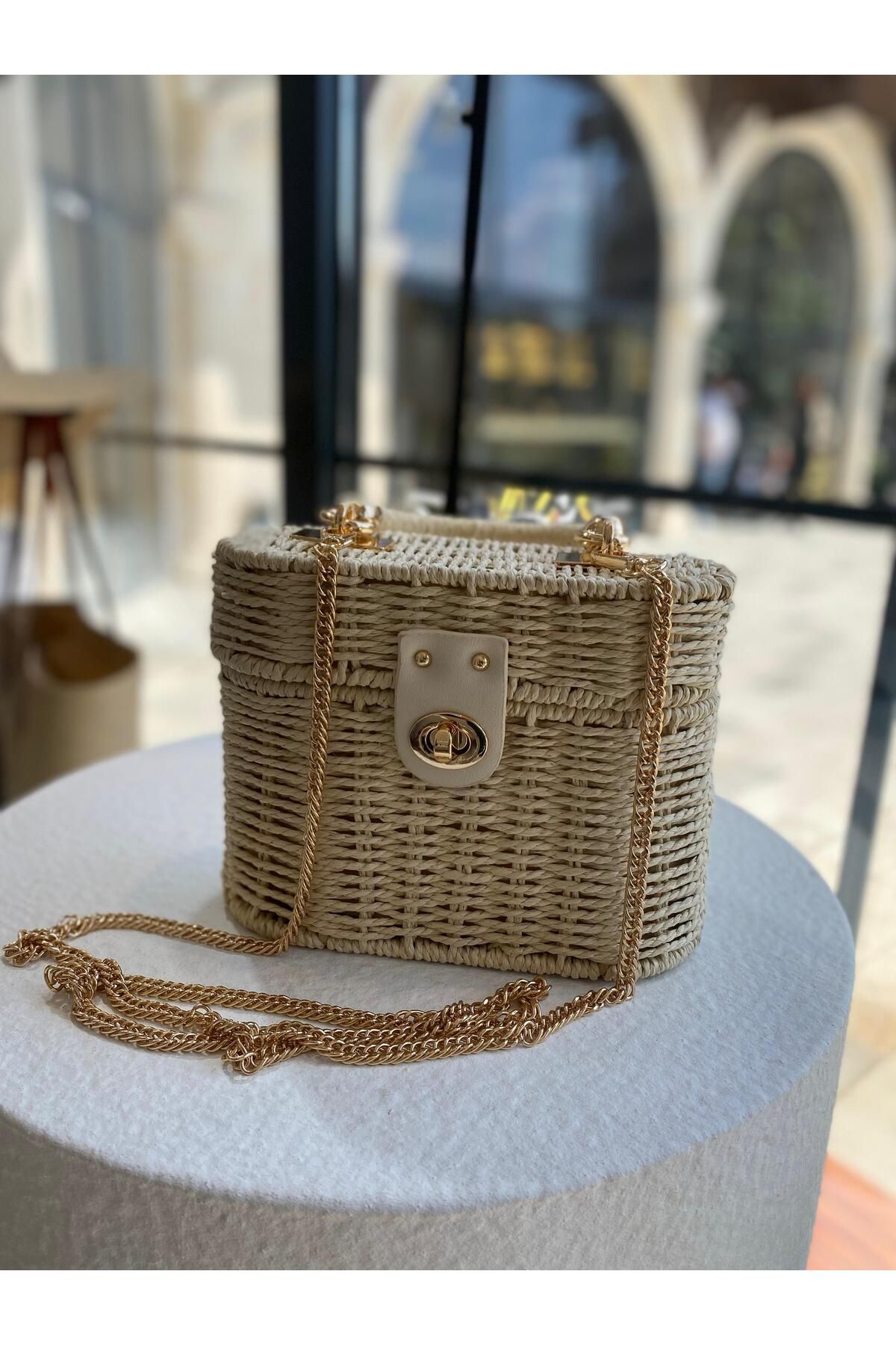 ZeynepKeskinDesign Kadın Hasır Çanta, Kadın Rattan omuz Çantası, Hazeranlı El ve Omuz Çantası, Plaj çantası
