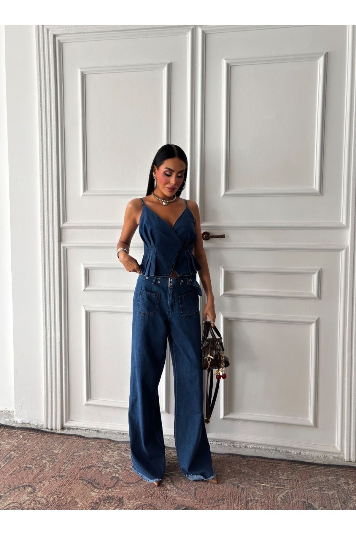 ESTER ROSA Kalın Kemerli Denim Takım
