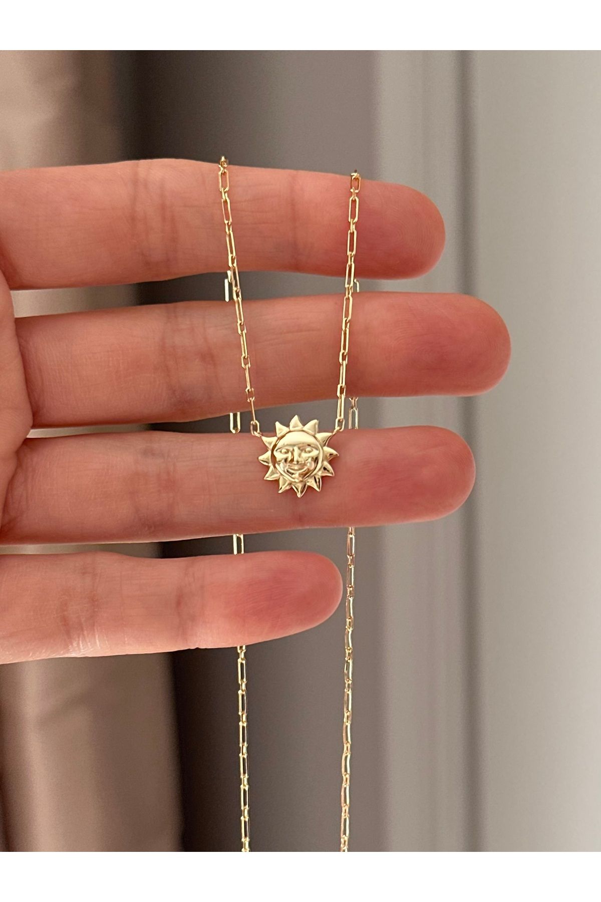 emy by emel luxury silver jewelry Altın Kaplama Ataç Zincirli Güneş Kolye 925 Ayar Gümüş