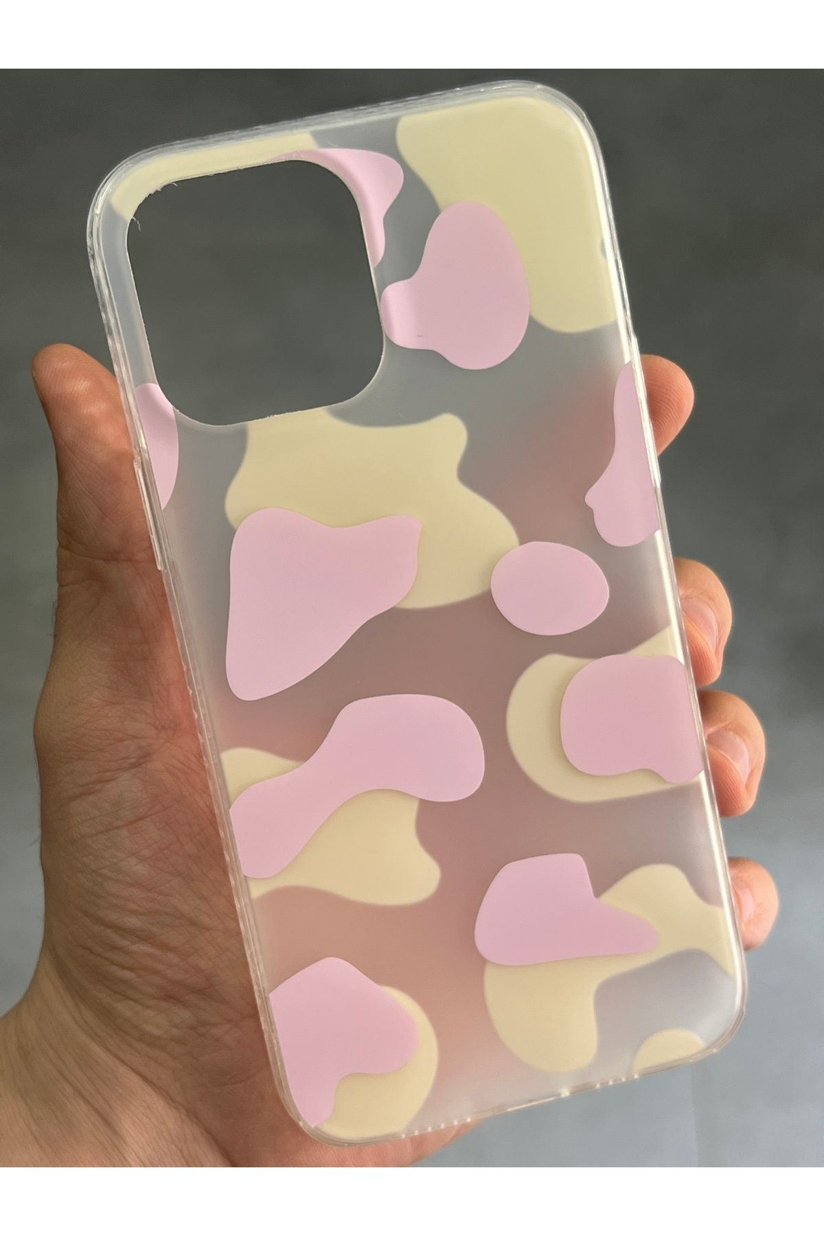 EDELFU iPhone 13 Pro Max Pastel İnek Desenli Mat Kapak Yanları Şeffaf Yumuşak Darbeye Dayanıklı Kılıf