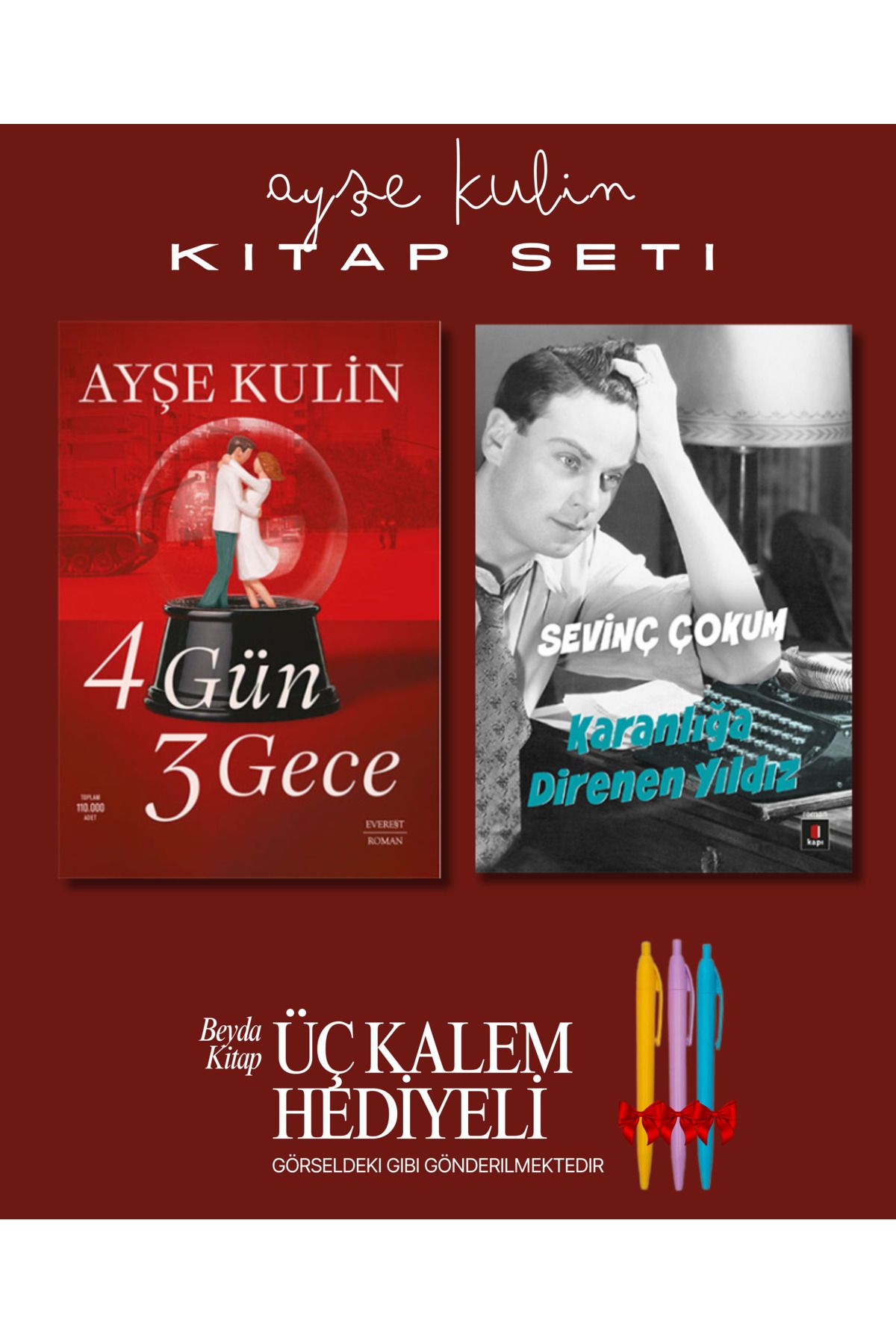 Everest Yayınları 4 Gün 3 Gece - Karanlığa Direnen Yıldız - Ayşe Kulin - Kitap Seti - Üç Kalem Hediyeli