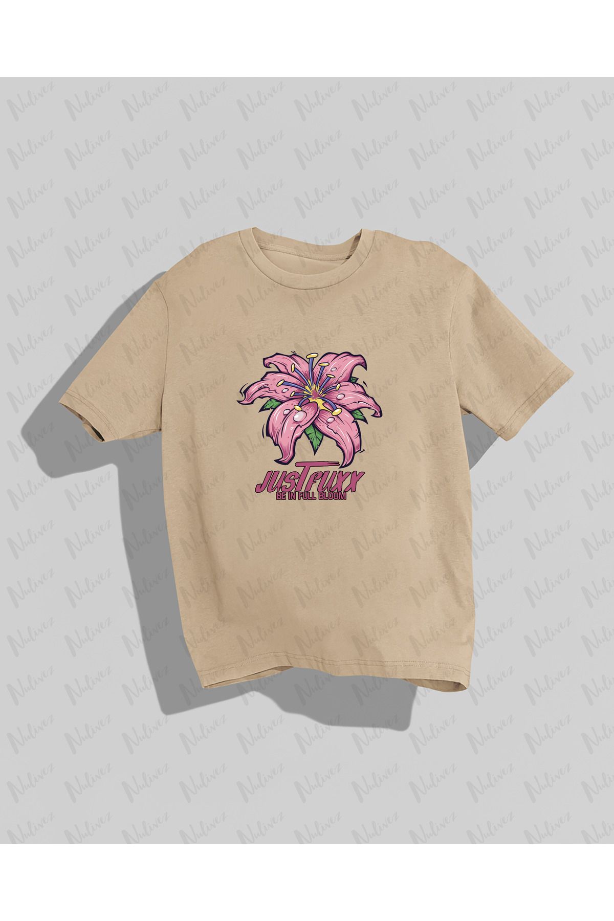 Nulivez Çiçek Baskılı Yüksek Kalite Kompakt Oversize Kadın T-Shirt