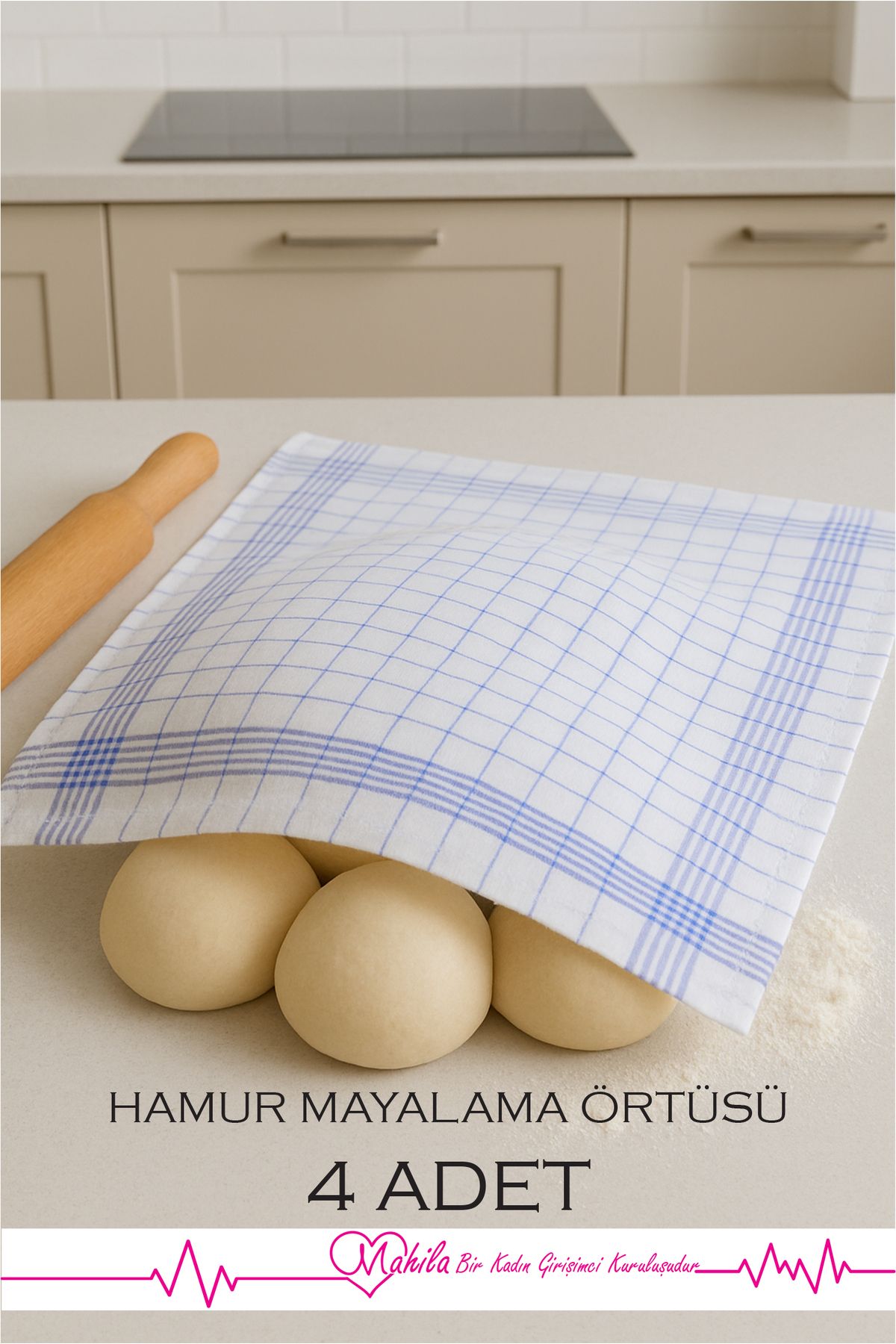 Mahila 4 Adet %100 Pamuk 45x45cm Torşon Havlu, Gıda Üstü Havlu, Mutfak Havlusu, Organik Mayalama Havlusu,