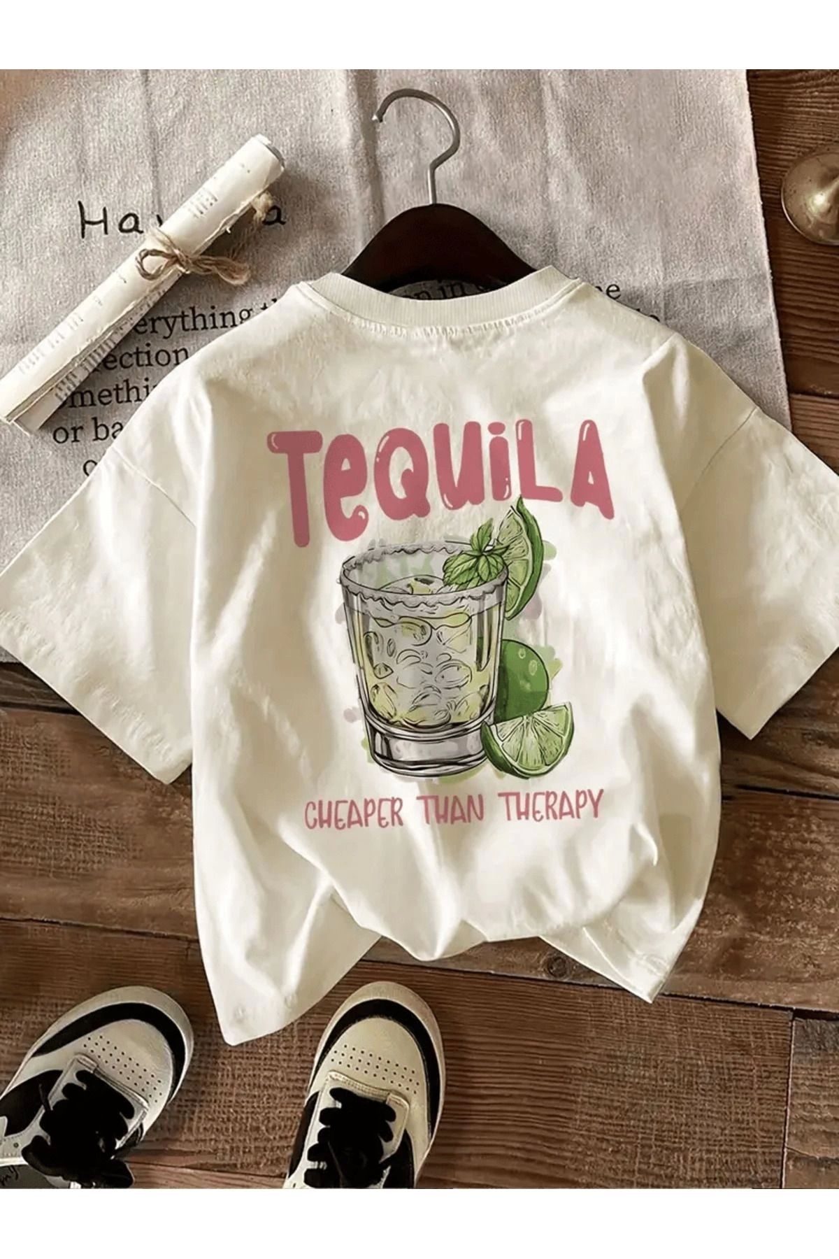 1blood Beyaz Tequila Baskılı Oversize T-Shirt