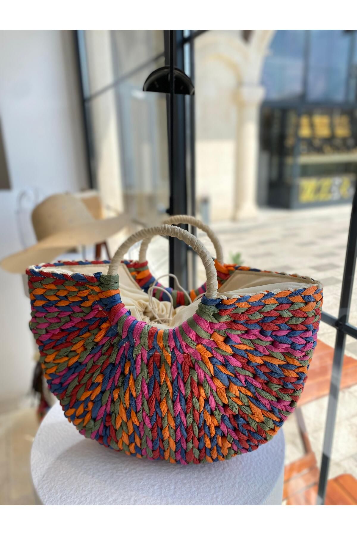 ZeynepKeskinDesign Kadın Hasır Çanta, Örgü Çanta, Plaj Çantası, Kadın Omuz Çantası
