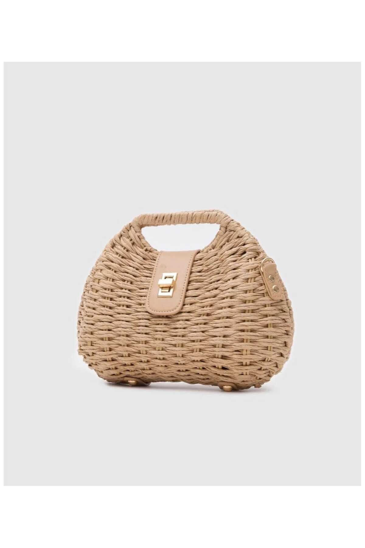 ZeynepKeskinDesign Kadın Hasır Çanta, Kadın Rattan omuz Çantası, Hazeranlı El ve Omuz Çantası, Plaj çantası