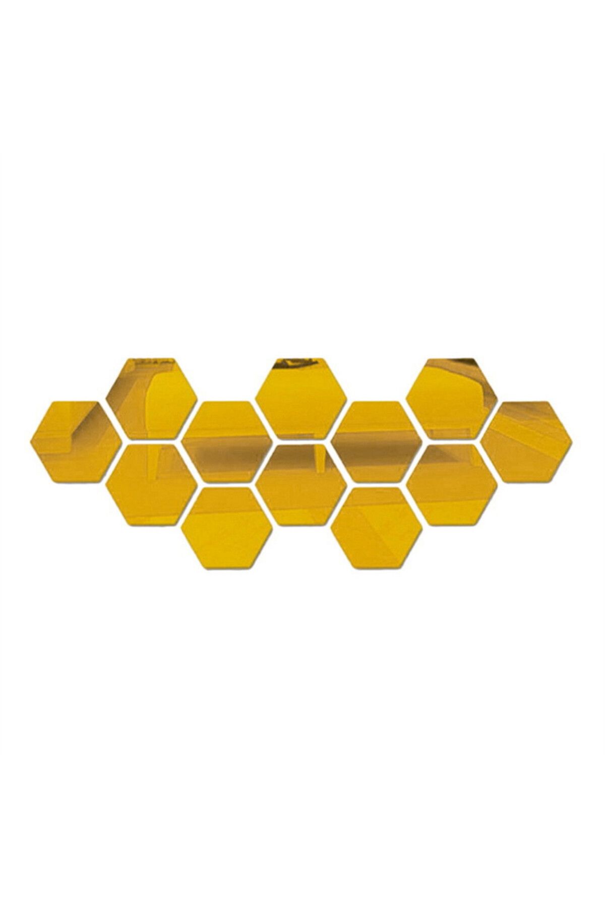 Mirror Set De 12 Autocolante De Perete, Stil Oglindă, Hexagonale, 126x110x63 Mm, Auriu - One Size