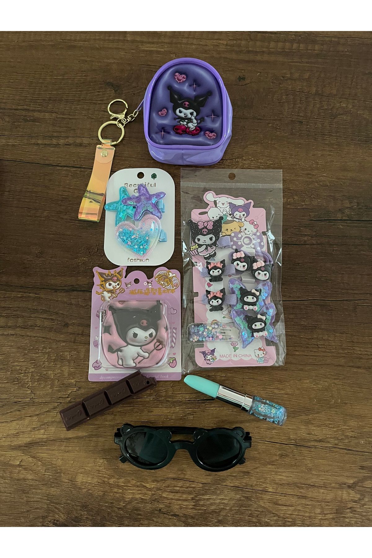 BATU GİYİM 16 Parça Set Sanrio Kuromi Hediye Seti Karne Doğum Günü Bayram Hediyesi