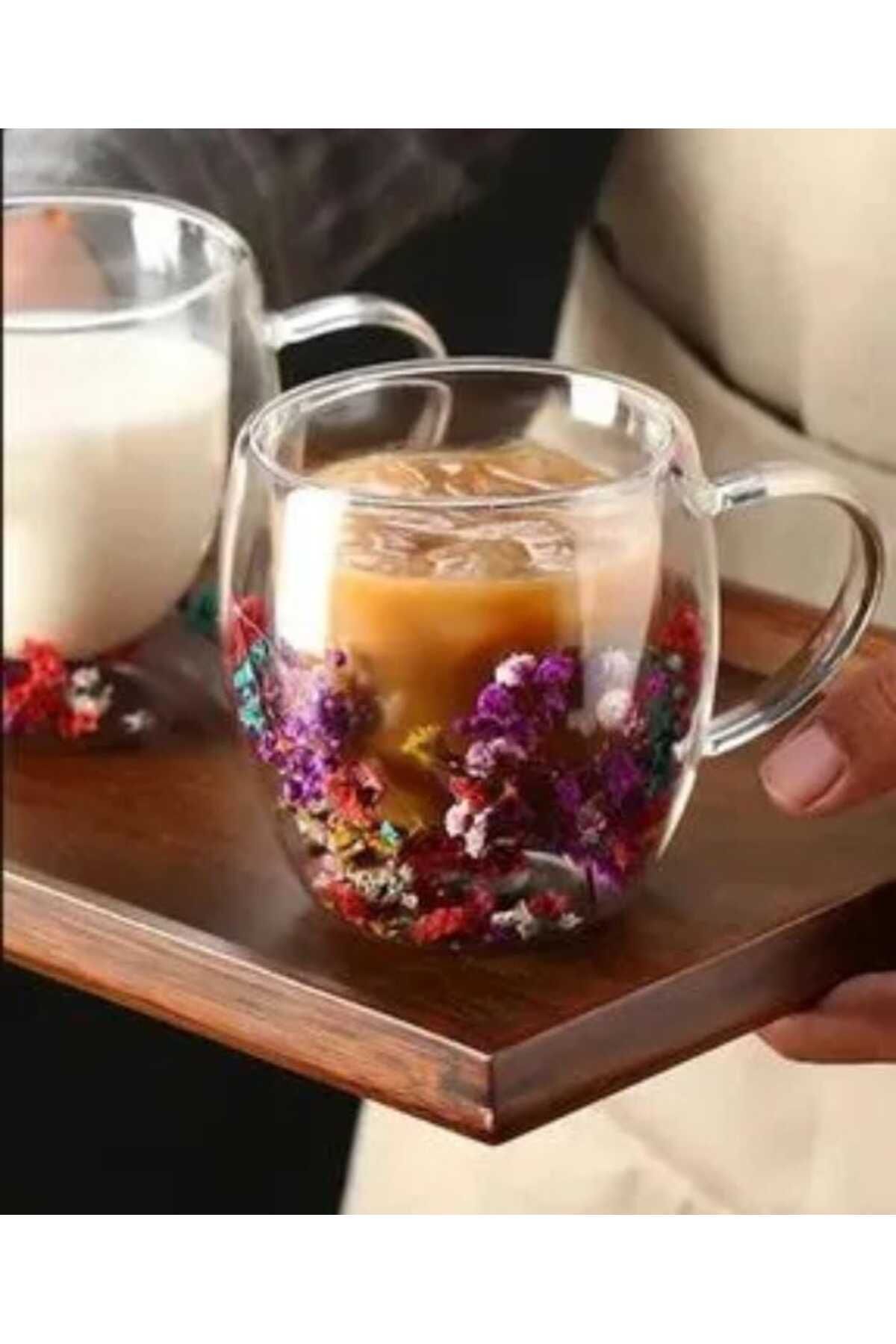 DMR HOME Çift Çidarlı Çiçekli Bardak