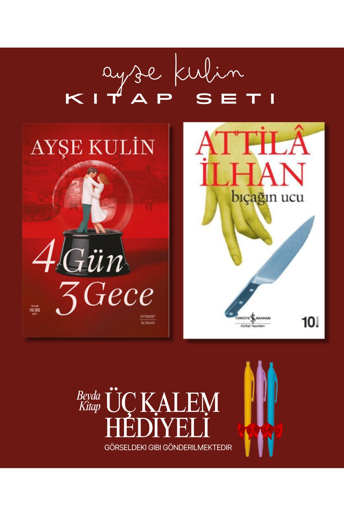Everest Yayınları 4 Gün 3 Gece - Bıçağın Ucu - Ayşe Kulin - Kitap Seti - Üç Kalem Hediyeli