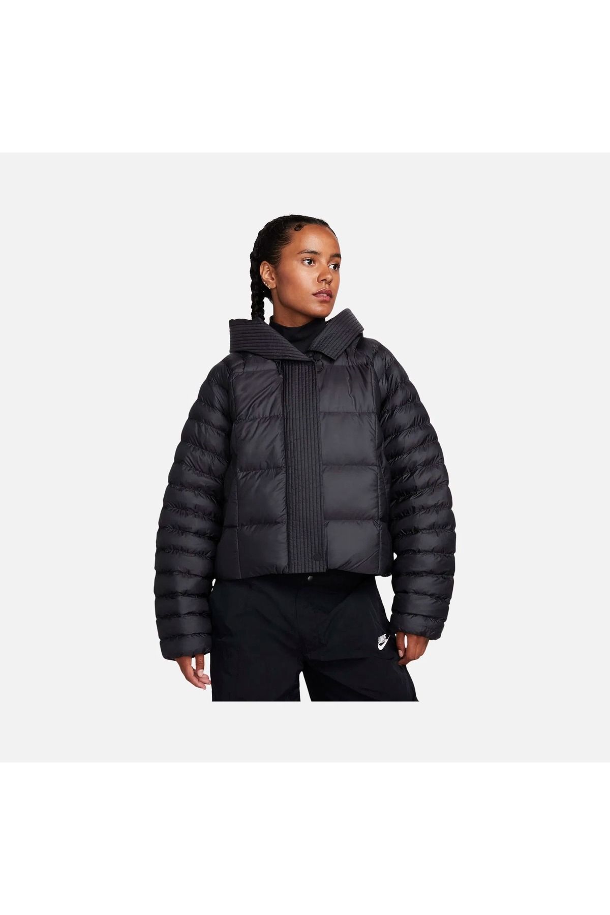 Nike Therma-Fit PrimaLoft® Thermoplume® Oversized Swoosh Puffer Full-Zip Hoodie Kadın siyah Mont fb8729
