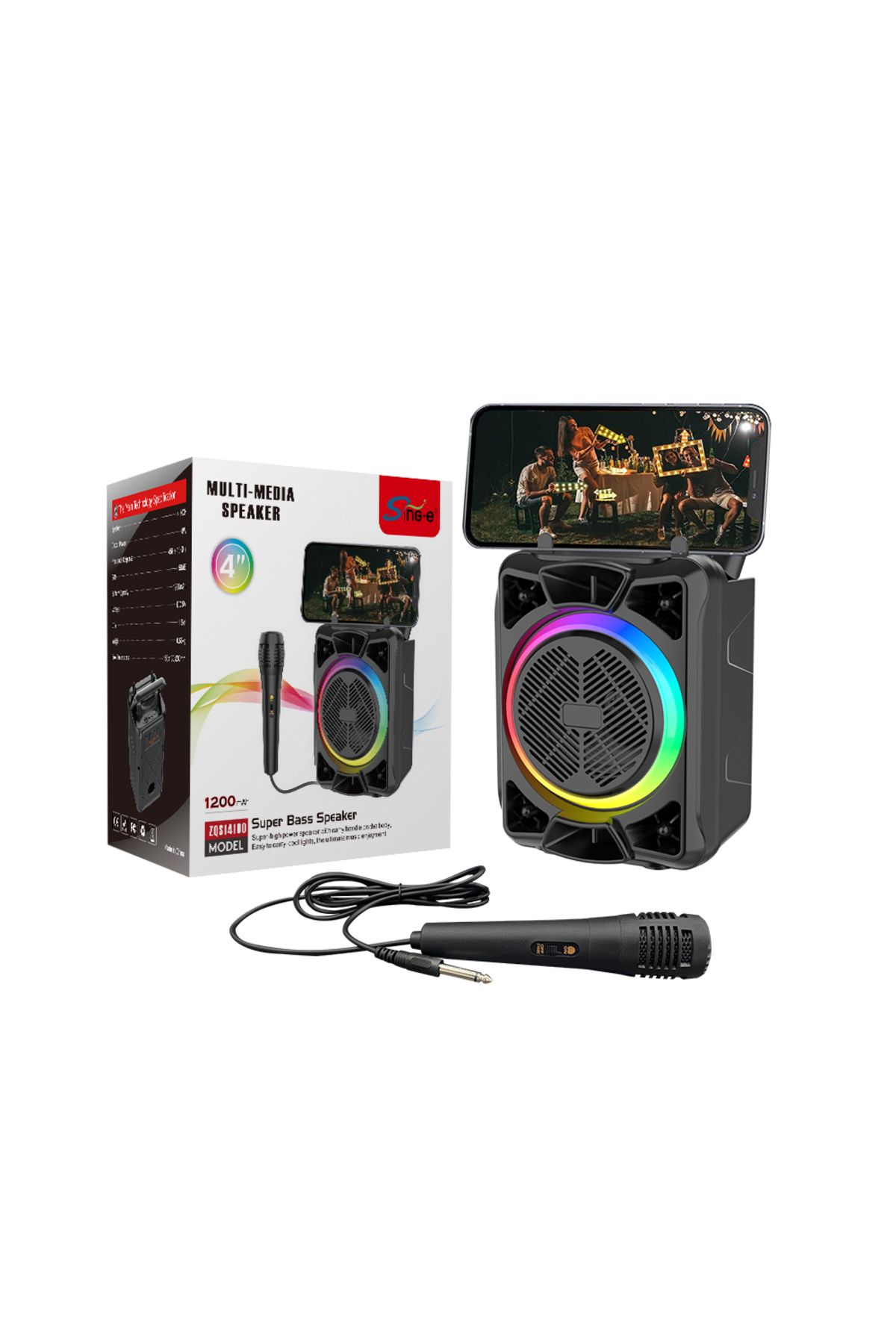 bellami Taşınabilir Bluetooth Karaoke Hoparlör – Mikrofonlu, LED Işıklı, FM Radyolu, USB/SD Destekli