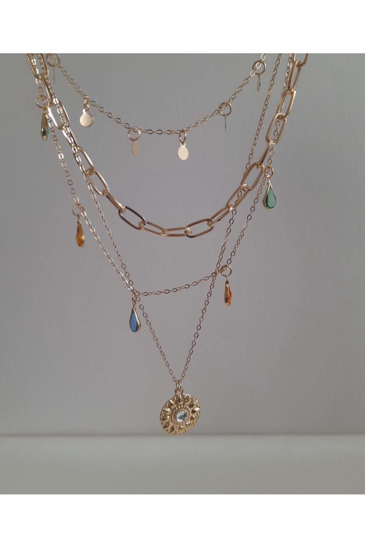 SOFT Taşlı Kolye 4lü Çelik Boho Kolye
