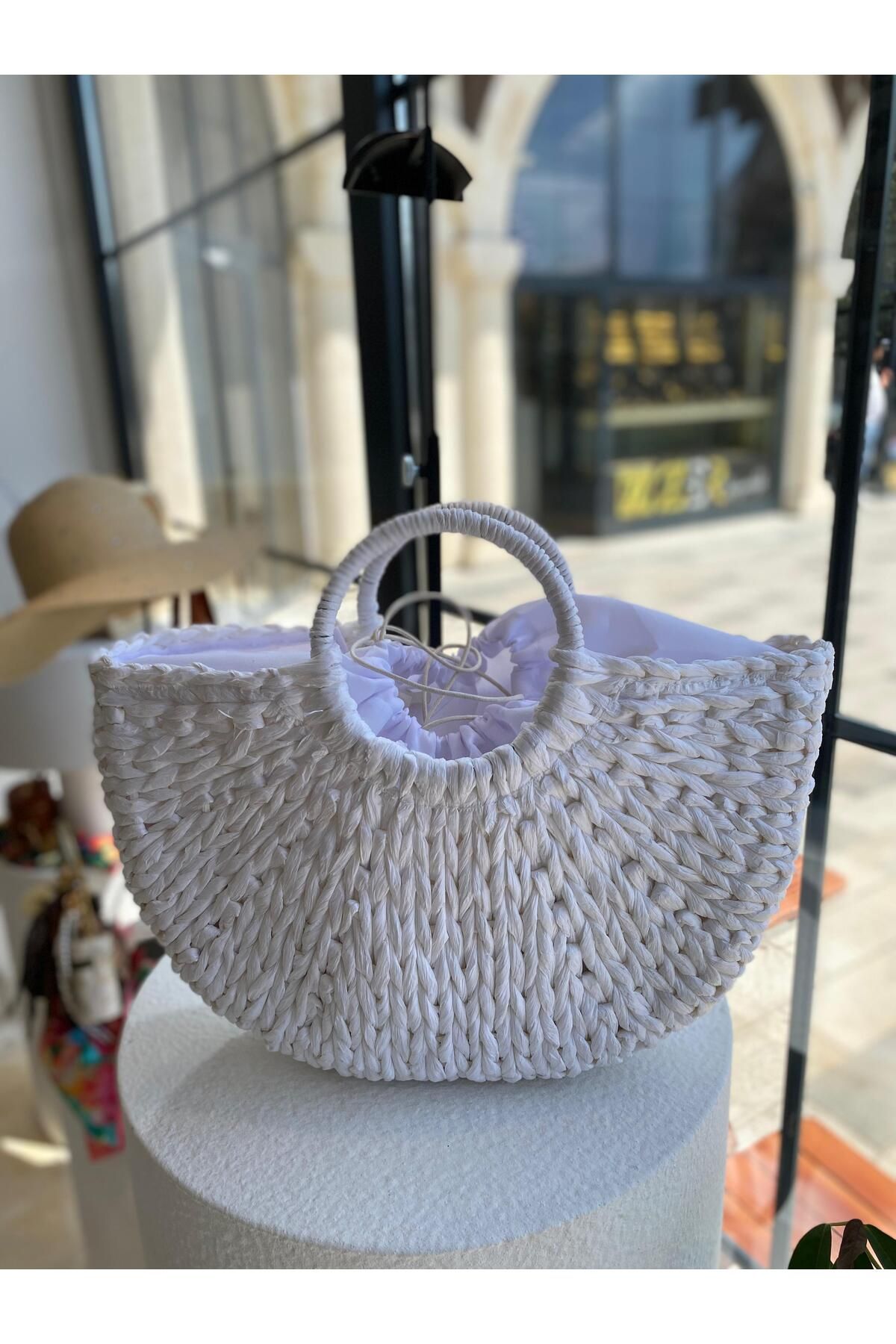 ZeynepKeskinDesign Kadın Hasır Çanta, Örgü Çanta, Plaj Çantası, Kadın Omuz Çantası