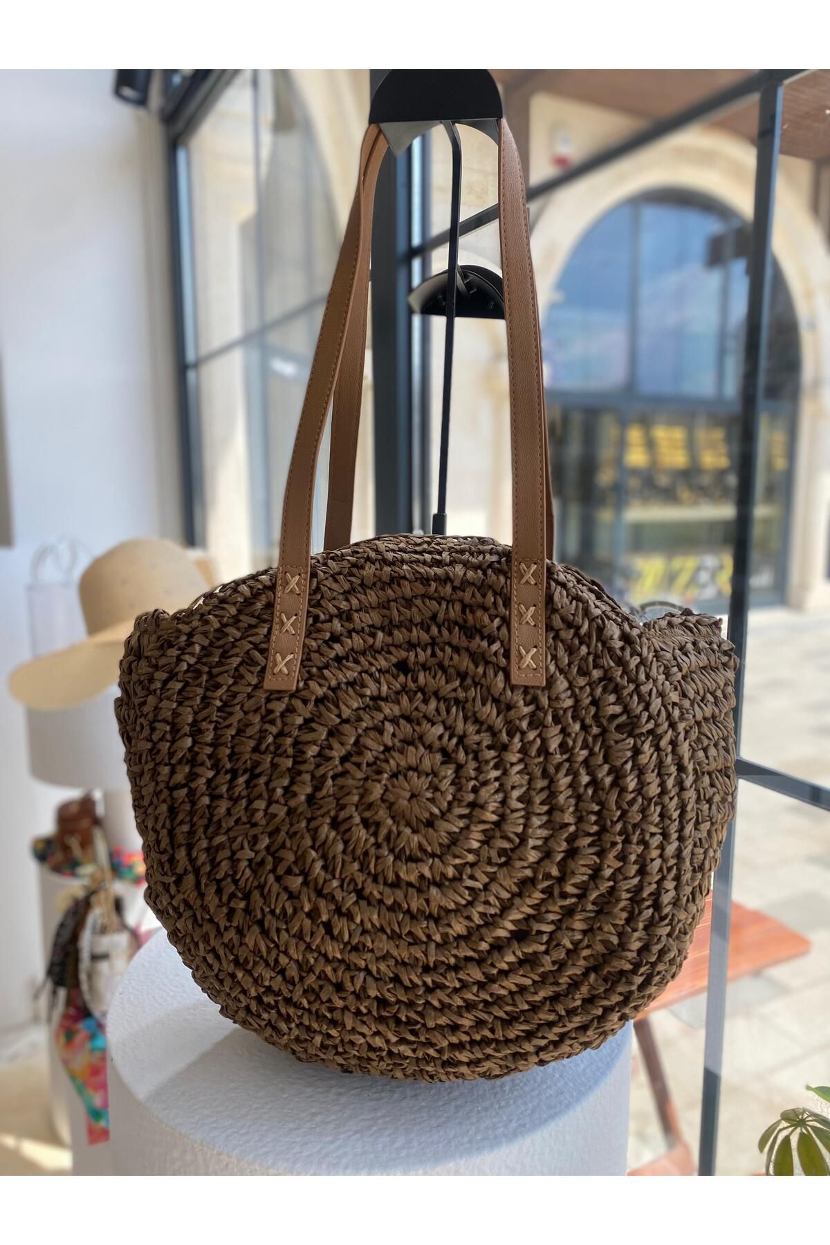 ZeynepKeskinDesign Kadın Hasır Çanta, Örgü Çanta, Plaj Çantası, Kadın Omuz Çantası