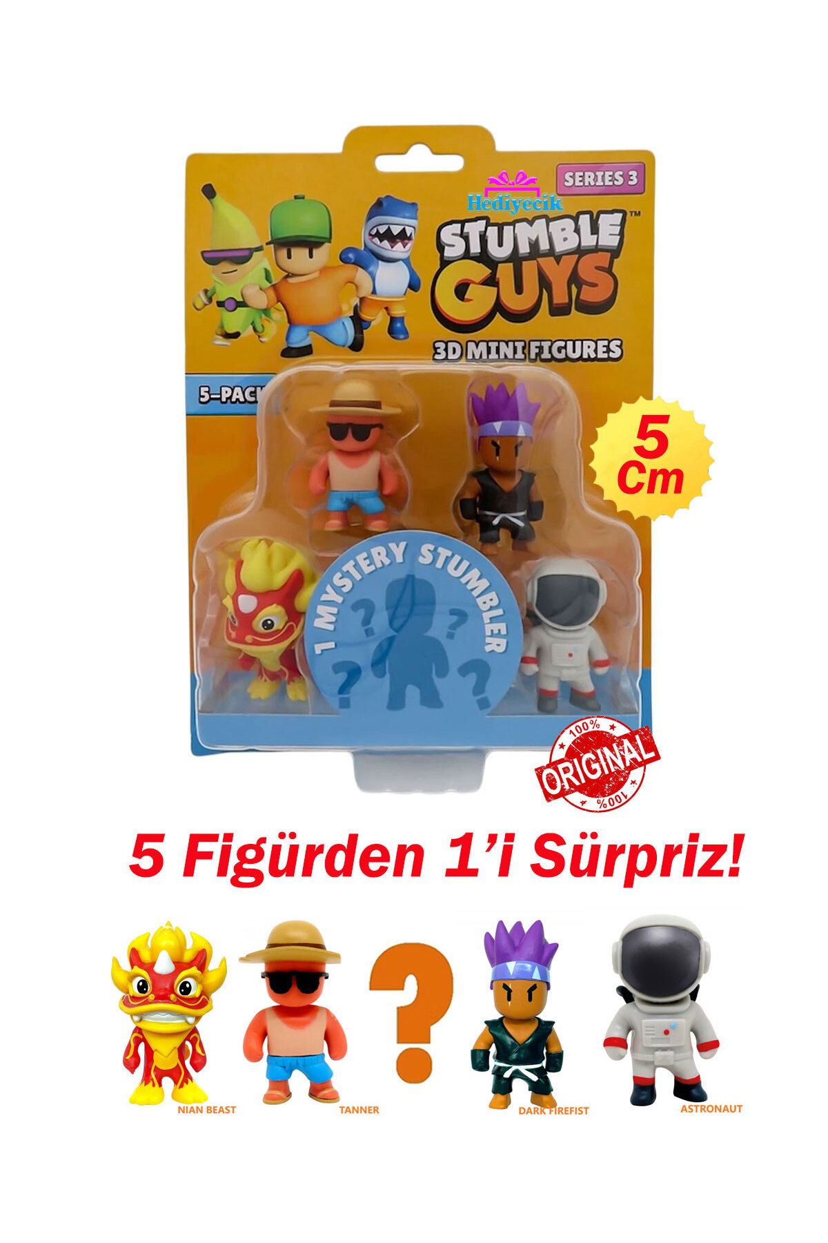 hediyecik Stumble Guys 5’li 3D Mini Figür Seti Seri 3 (Nıan Beast,Tanner,Dark Fırefıst,Astronaut)