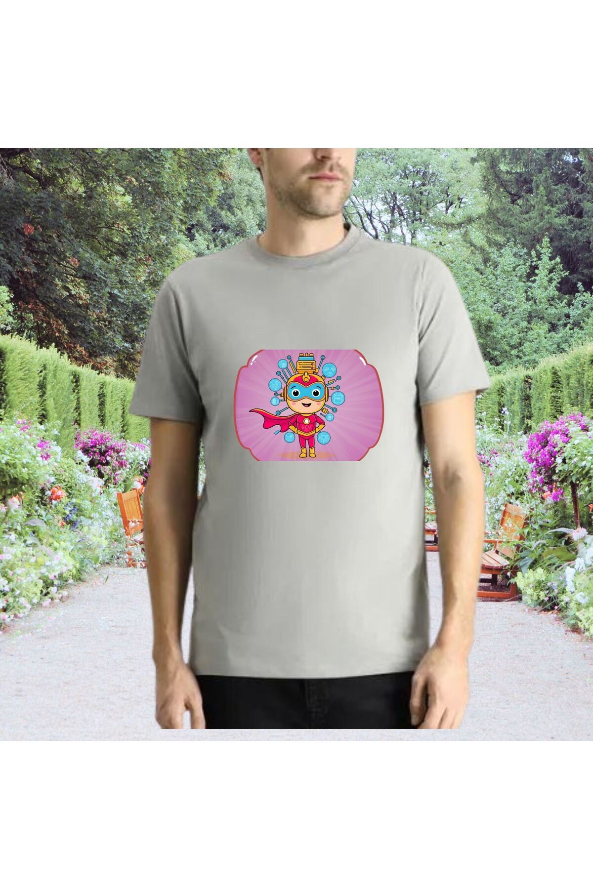 Mi&Mu Store Süprem Unisex T-Shirt Bisiklet Yaka Süper Güç Baskılı Regular Pamuk Basic T-Shirt