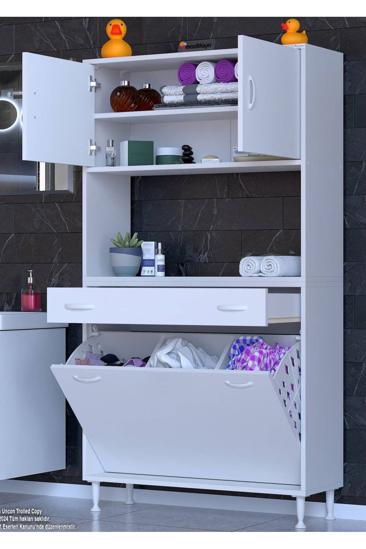 Modilayn 90x173x32,5 cm 1 Çekmece 3 Göz Sepetli ve 3 Raf ,Organizatör Mutfak Dolabı Sepetli Çok Amaçlı Dolap