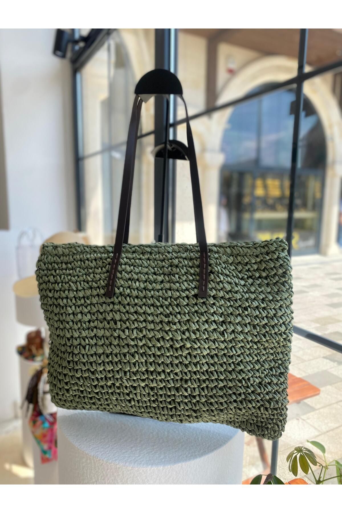 ZeynepKeskinDesign Kadın Hasır Çanta, Örgü Çanta, Plaj Çantası, Kadın Omuz Çantası