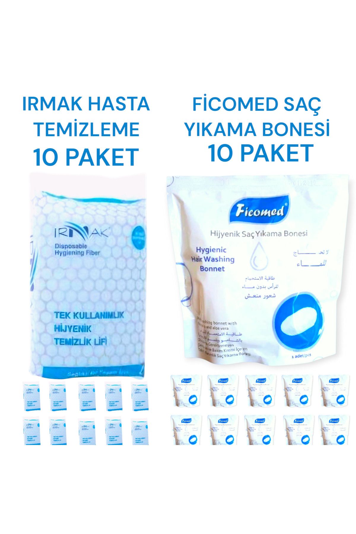 Ficomed Hasta Banyo Temizlik Seti / Saç Bonesi Ve Hasta Vücüt Temizleme Lifi