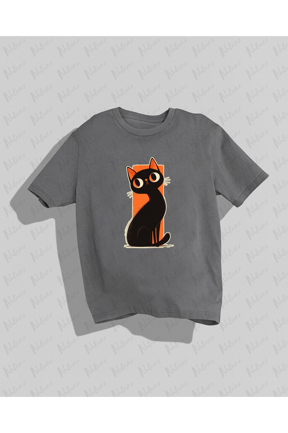 Nulivez Kedi Baskılı Yüksek Kalite Kompakt Oversize Kadın T-Shirt