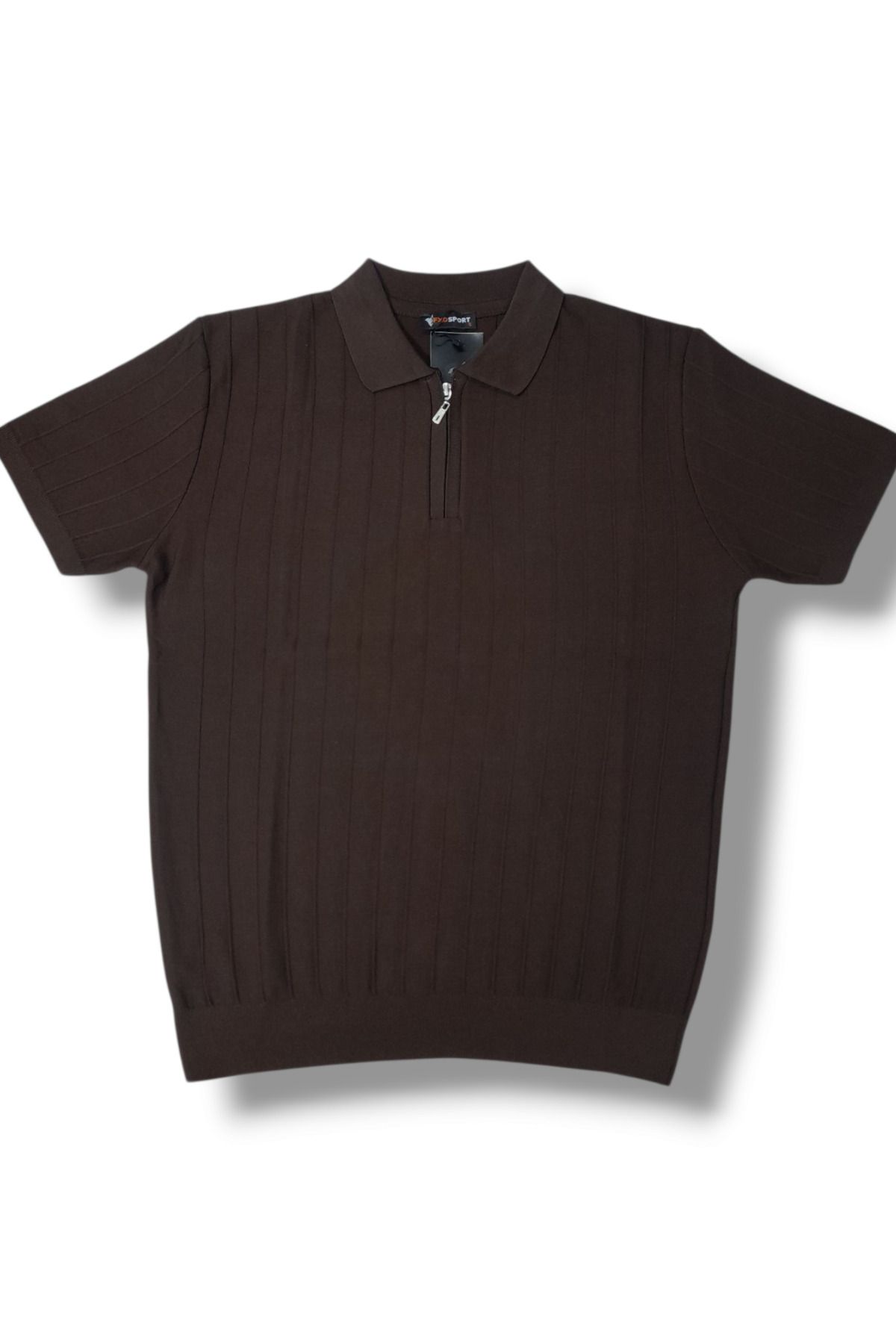 FXDSPORTLİNE Erkek Triko Yazlık Polo Yaka Fermuarlı Likralı Kısa Kol Tişört T-shirt
