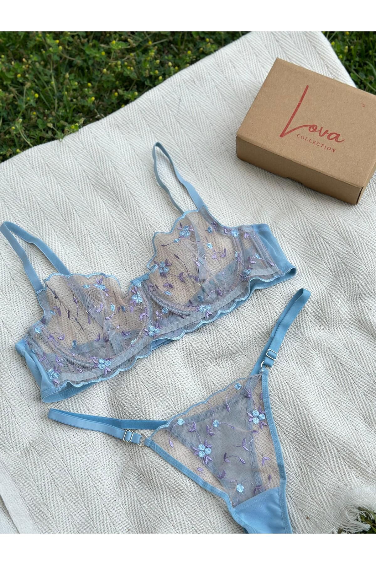 Lova Collection Ivy Mavi Çiçekli Bralet Takım