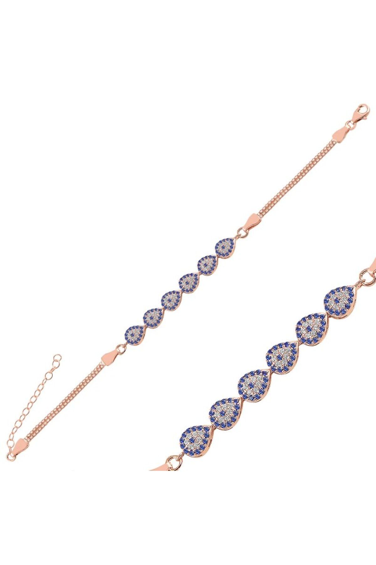 Inure Jewelry Sosyete Gözü Zirkon Taşlı Göz Küp Damla Zincirli Asansör Bileklik