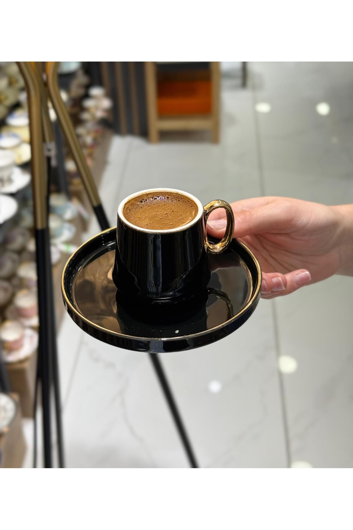 Onedekor 6'lı Porselen Black Gold Kahve Fincanı