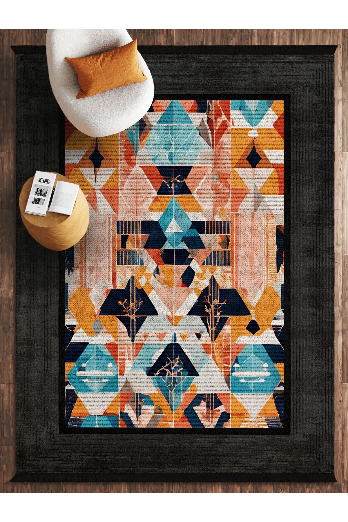 HALIZZON Modern Geometrik Renkli Üçgen Desenli Halı Dijital Baskı Kaymaz Tabanlı Genç Odası Halısı