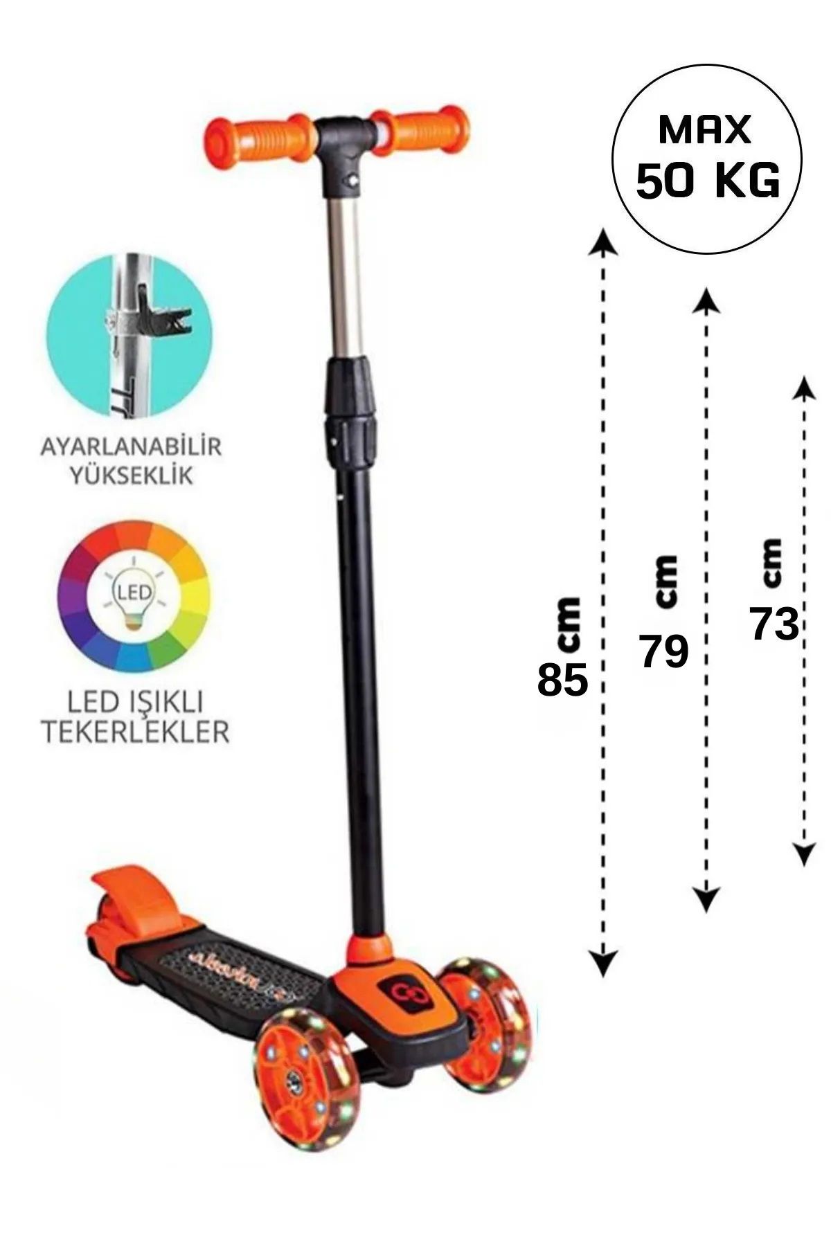 SCOWETTO Led Işıklı 3 Tekerlekli Yükseklik Ayarlı Turuncu Çocuk Scooter