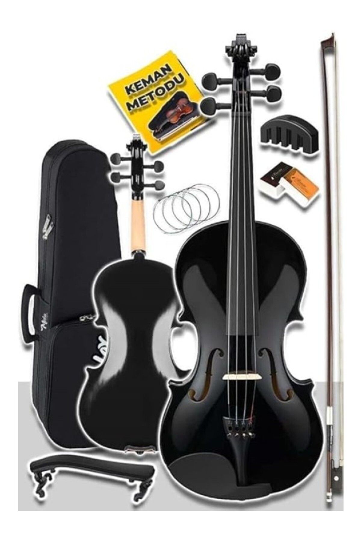 ShopZum Hga24Bk-Tys Siyah 1/2 Yarım Keman Seti 8-10 Yaş Kemanı (Yastık Reçine Çanta Tel Susturucu Yay)