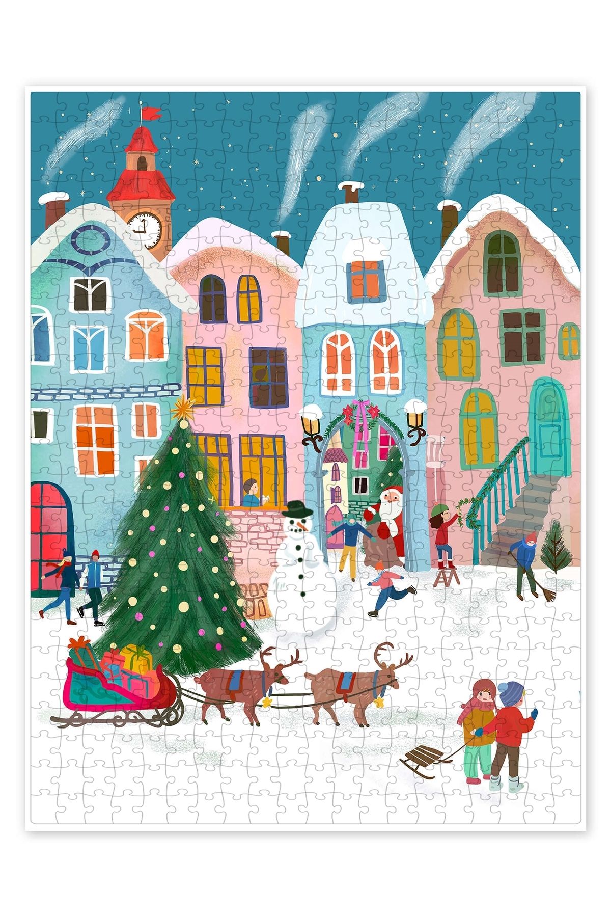 Jeronkarji Noel Baba şehre geliyor 500 Parça Puzzle Yapboz Şehir Manzara Temalı Hobilik